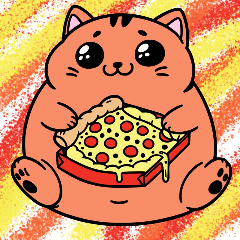 fat cat with pizza