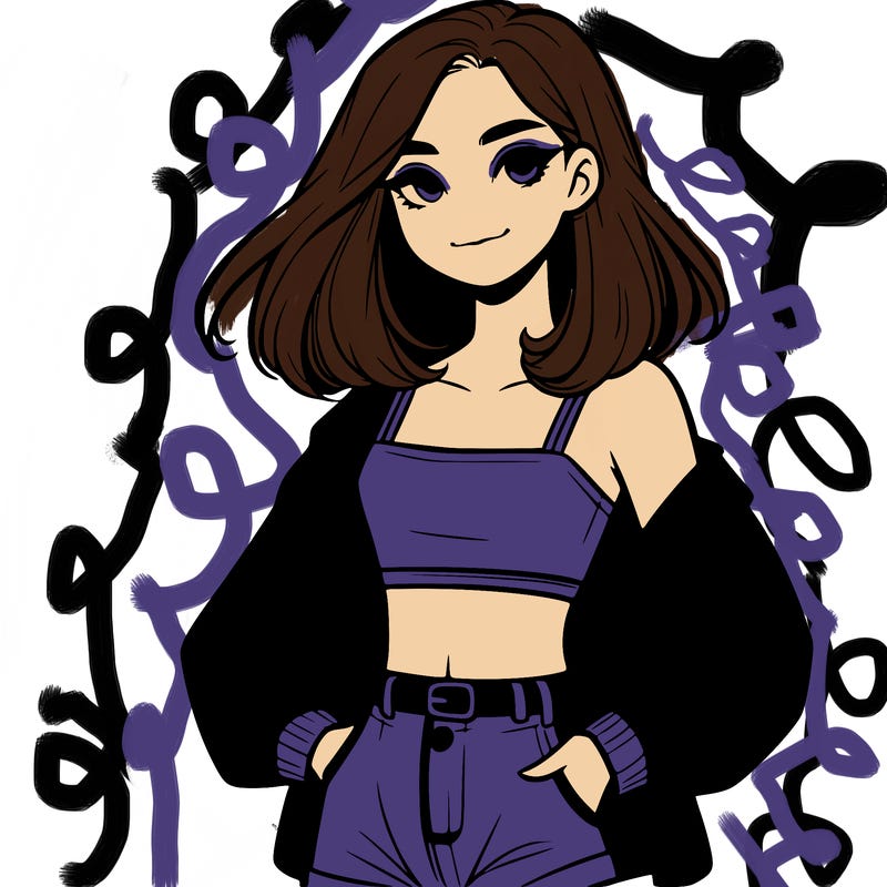 a realistic girl with a crop top and short shorts in an open jacket