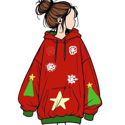 realistic girl with a oversized sweatshirt on and a bun