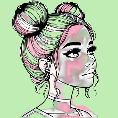 realistic girl with buns on the top of her head