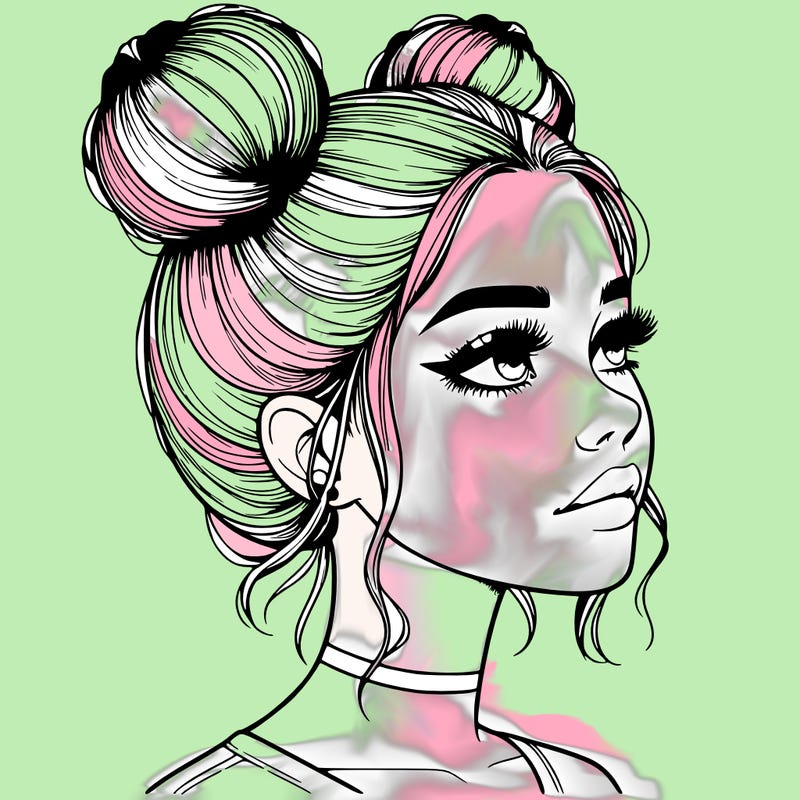 realistic girl with buns on the top of her head