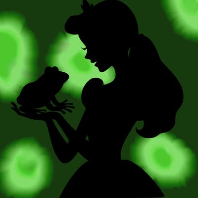 a shadow of a princess holding a frog realistic