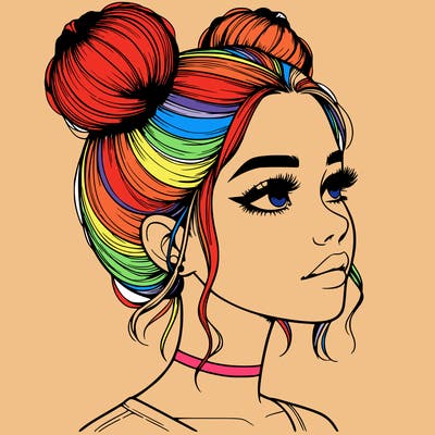 realistic girl with buns on the top of her head