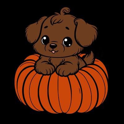 cute little puppy in a pumpkin