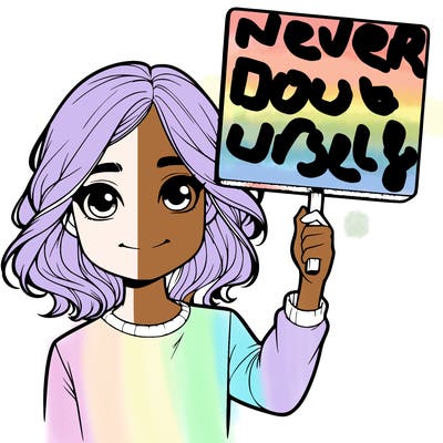 realistic girl holding up a sign