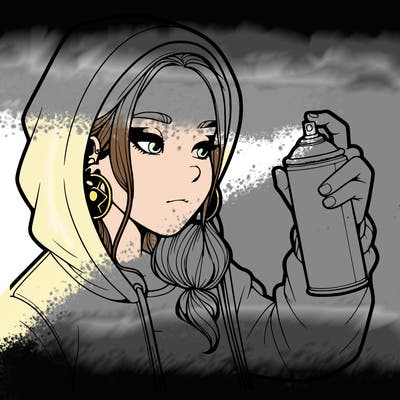 a realistic girl, spray painting
