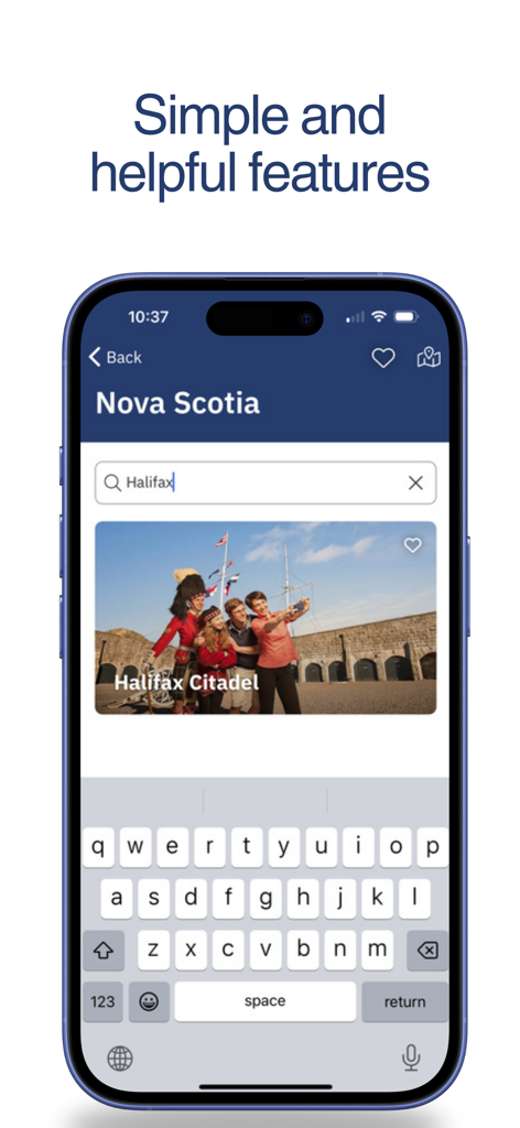Parks Canada App - Ein Smartphone, das den Suchbildschirm der Parks Canada App für die Halifax Zitadelle in Nova Scotia anzeigt.