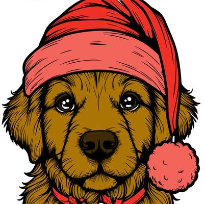 realistic dog with a christmas hat