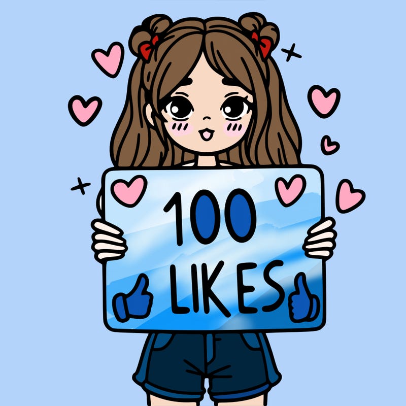 girl holding a sign saying 100 likes