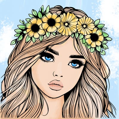realistic girl with flowers crown