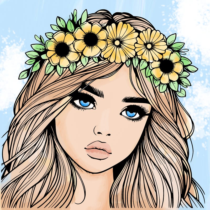 realistic girl with flowers crown