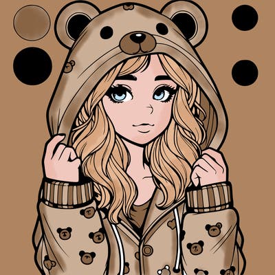 realistic girl in a animal pjs hoodie