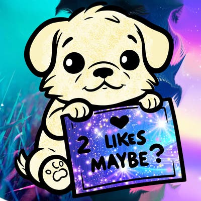 a puppy holding a sign that says 2 likes maybe?