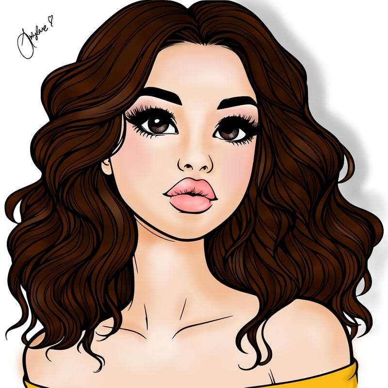 realistic girl with wavy hair and lips