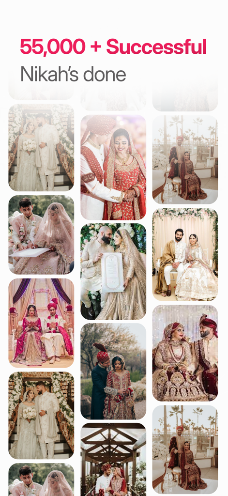 NikahForever Muslim Matrimony - Collage of successful Muslim couples in traditional wedding attire celebrating their Nikah