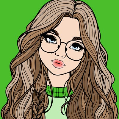 girl with long hair and freckles and glasses realistic