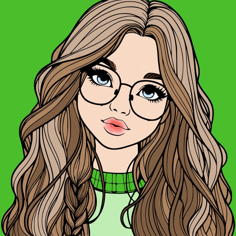 girl with long hair and freckles and glasses realistic