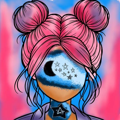 realistic girl with buns on the top of her hair