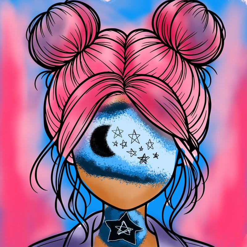 realistic girl with buns on the top of her hair