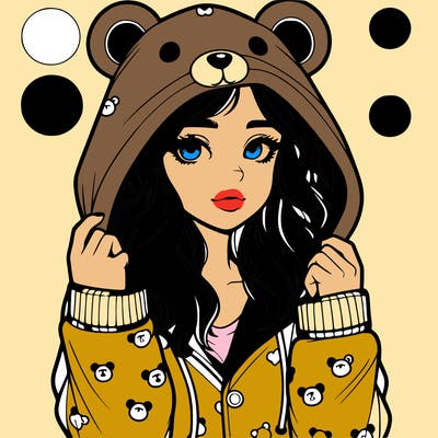 realistic girl in a animal pjs hoodie