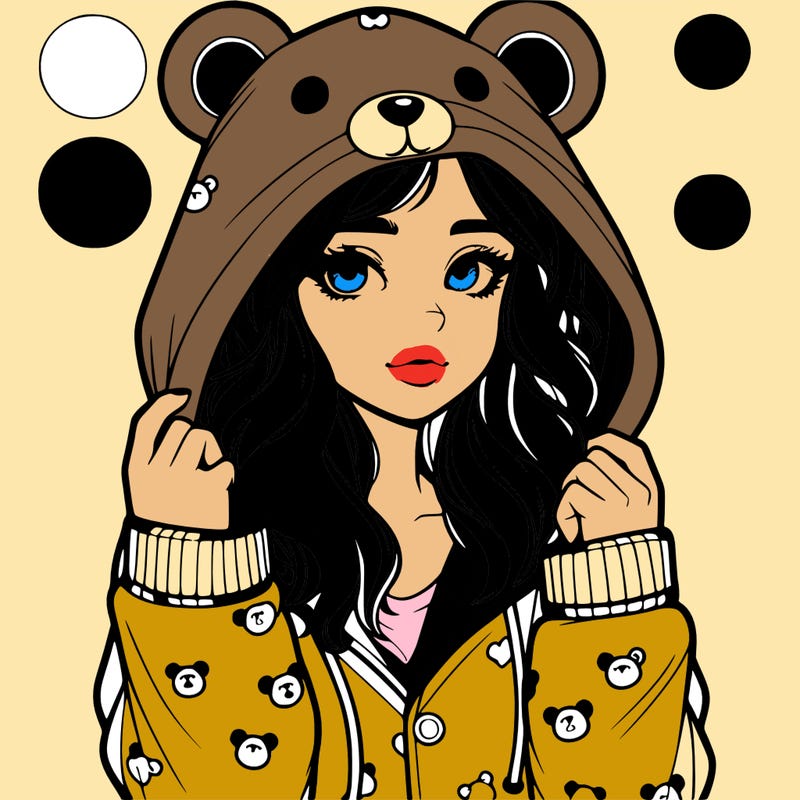 realistic girl in a animal pjs hoodie