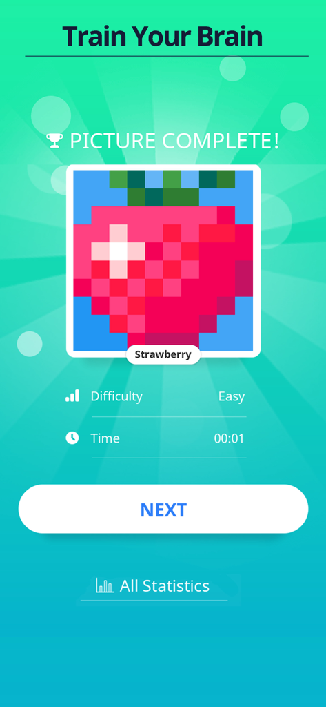 Nonogram: Picture Cross Sudoku - Fertige Pixelkunst-Erdbeere in einem Picture-Cross-Rätsel.