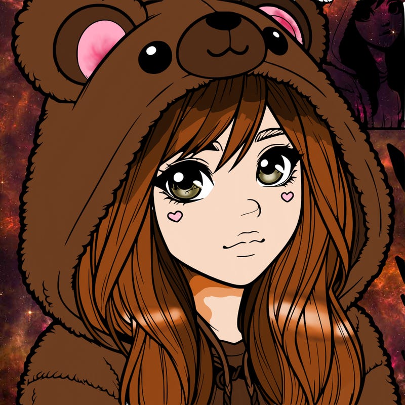 realistic girl in a bear hoodie
