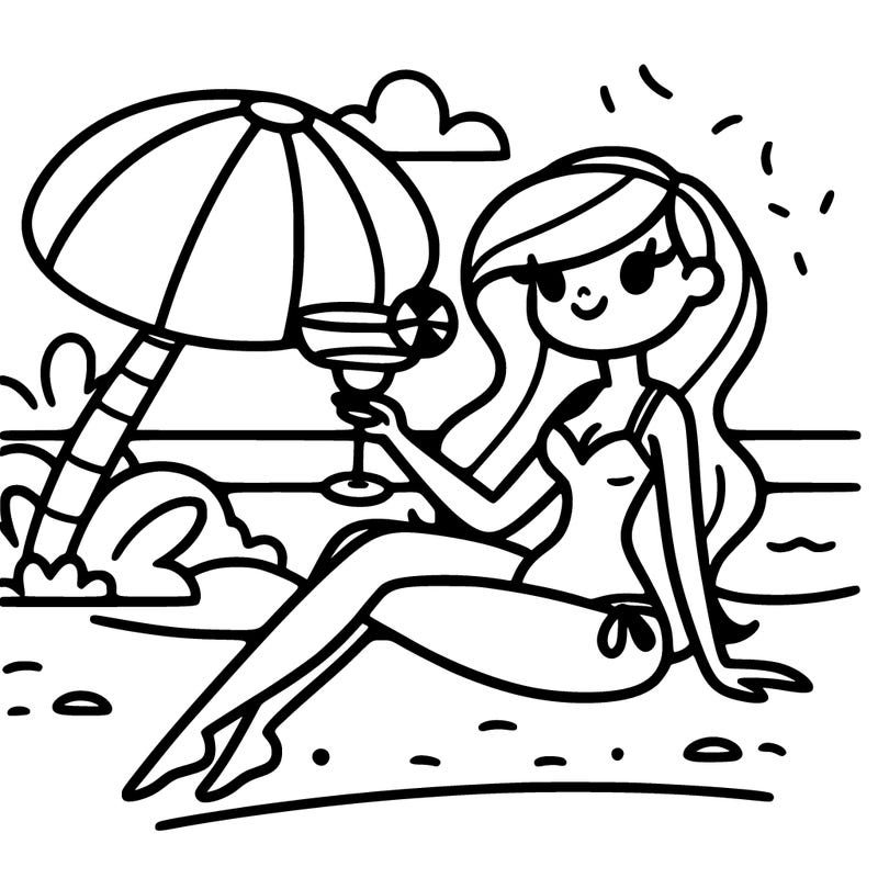 lady on a beach in a one piece with a margarita in her hand