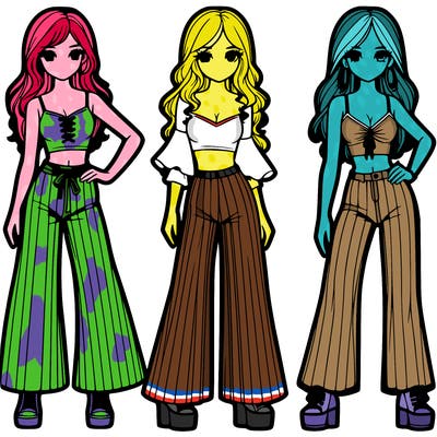 girls with flare pants and crop tops realistic