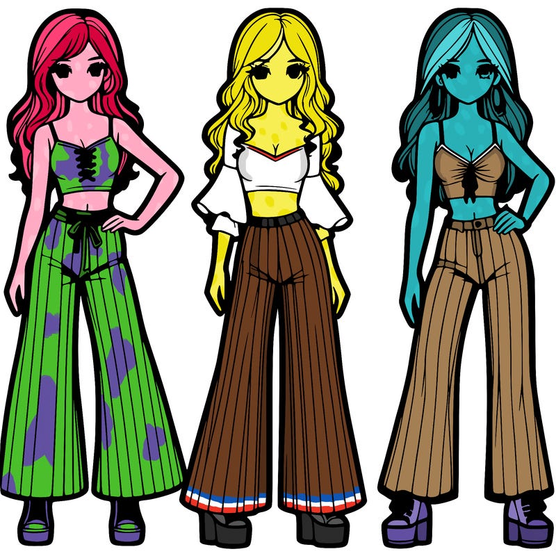 girls with flare pants and crop tops realistic