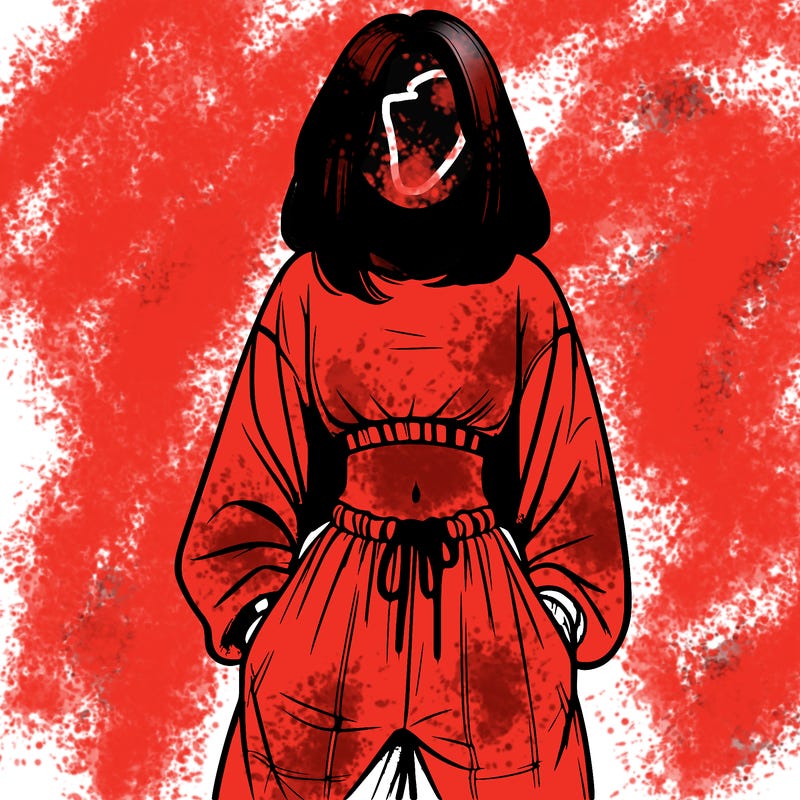 realistic girl faceless with baggy pants and a crop top