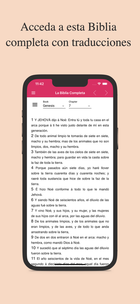 Devocionales para Mujeres - Pantalla de la aplicacion mostrando la lectura de la Biblia completa en español