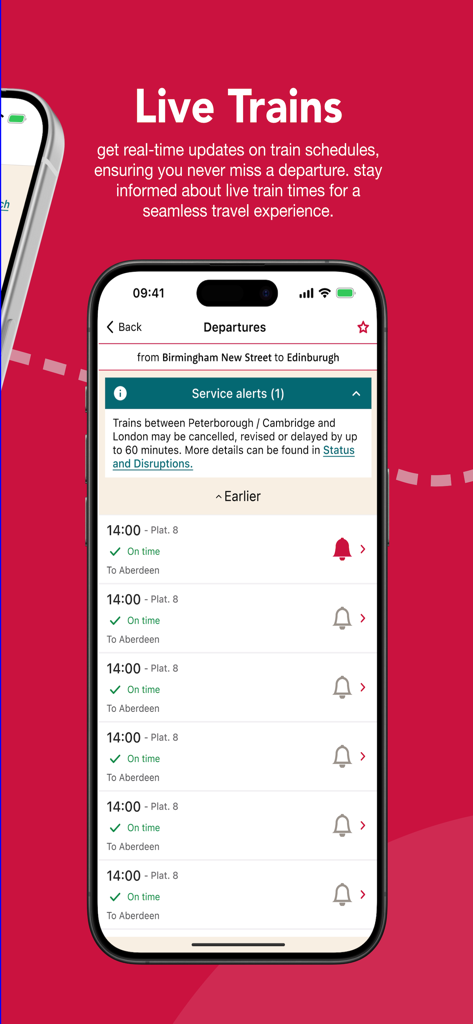 A smartphone displaying the CrossCountry app live train departures and service status updates.