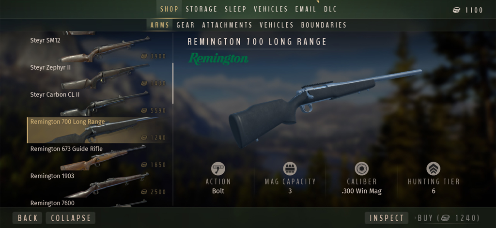 Remington 700 Long Range rifle selection screen in the Way of the Hunter Wild Europe game shop