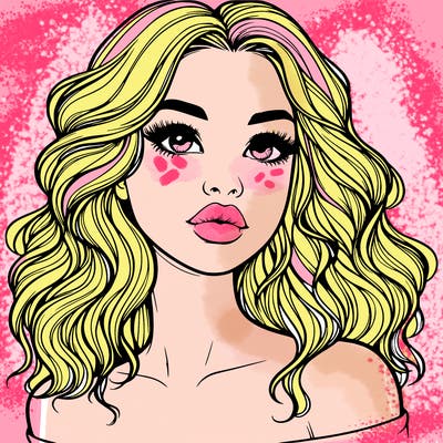 realistic girl with wavy hair and lips