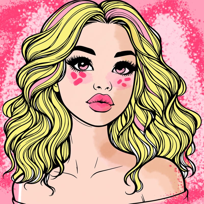 realistic girl with wavy hair and lips