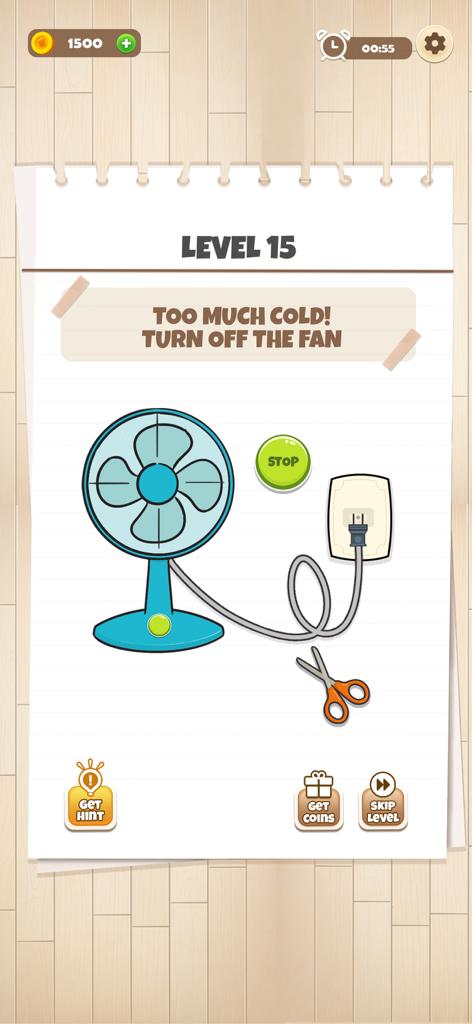 Brain King IQ Test Puzzle Game - Brain King puzzle game level 15 with a fan and logic challenge