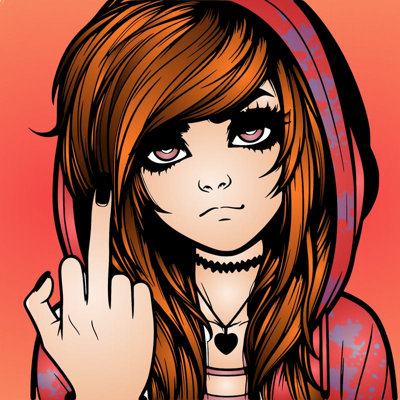 realistic emo girl sticking up the middle finger