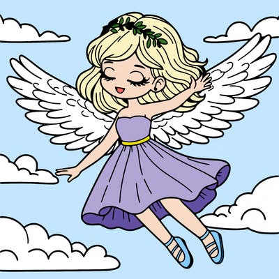 a woman flying with wings