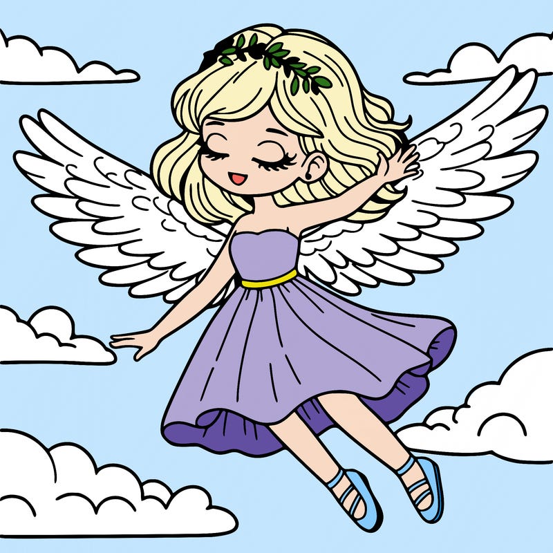 a woman flying with wings