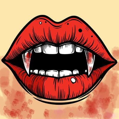lips with vampire teeth