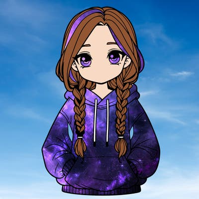a realistic girl with a oversized hoodie and she has braids