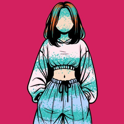 realistic girl faceless with baggy pants and a crop top