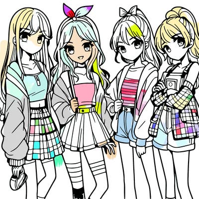 teen manga girls group of 4