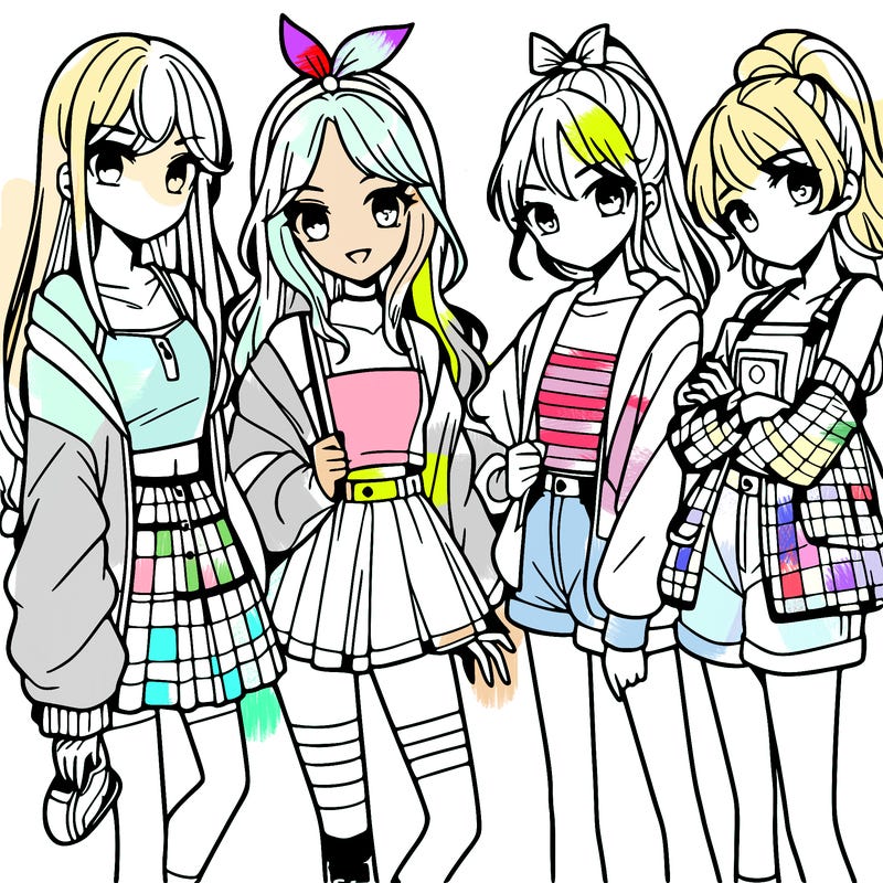 teen manga girls group of 4