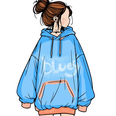 realistic girl with a oversized sweatshirt on and a bun