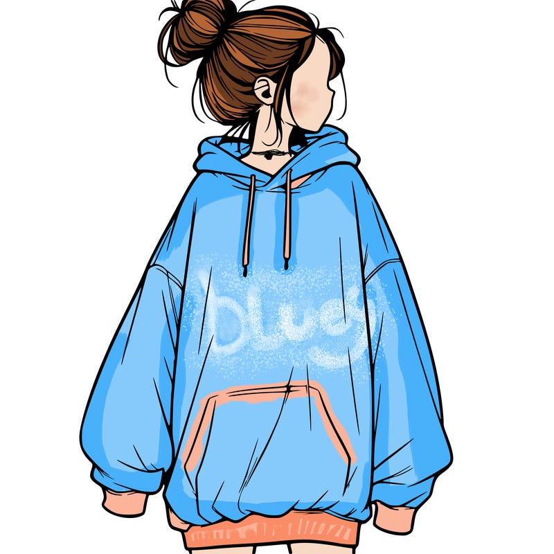 realistic girl with a oversized sweatshirt on and a bun