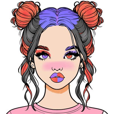 realistic girl with two buns in hair and lips