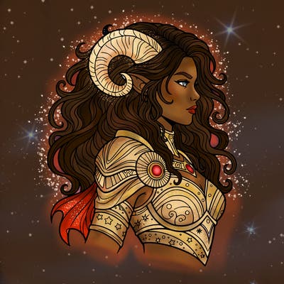 a girls as zodiac godess: aries but without horns. head to shoulders