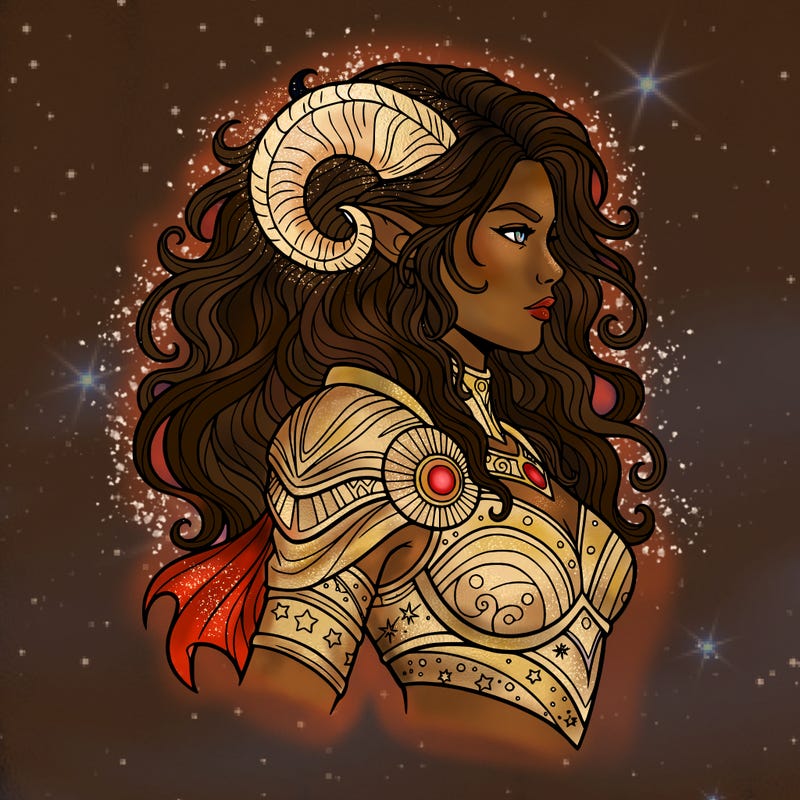 a girls as zodiac godess: aries but without horns. head to shoulders